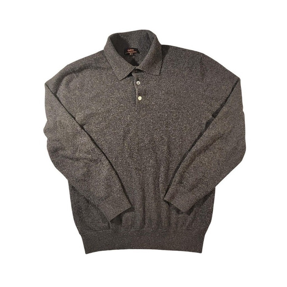 Quince Sweater Mens XL Charcoal Gray 100% Cashmere Polo Collar Knit Pullover